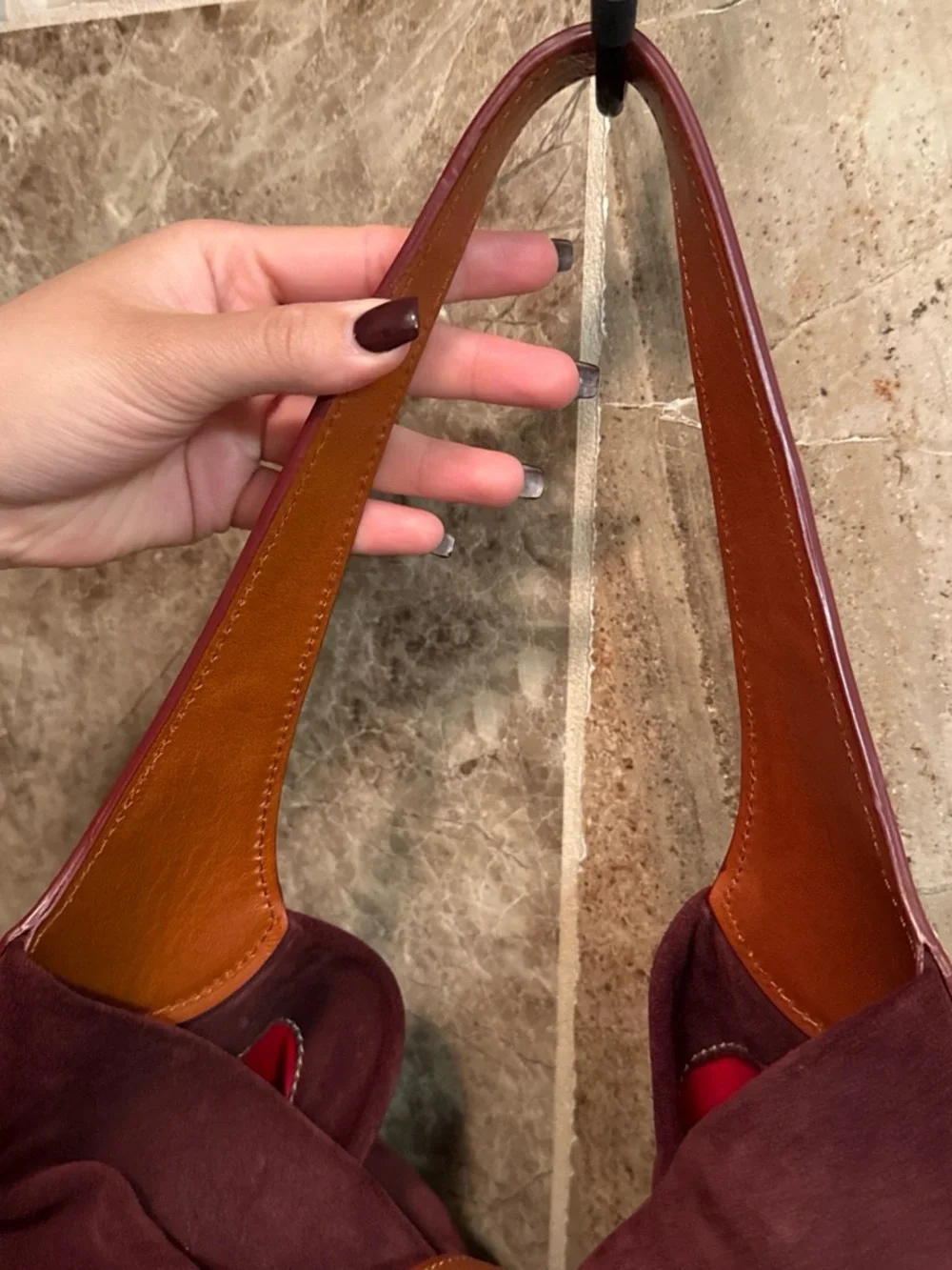 Dooney & Bourke Burgundy Suede Hobo with Tan Leather Trim